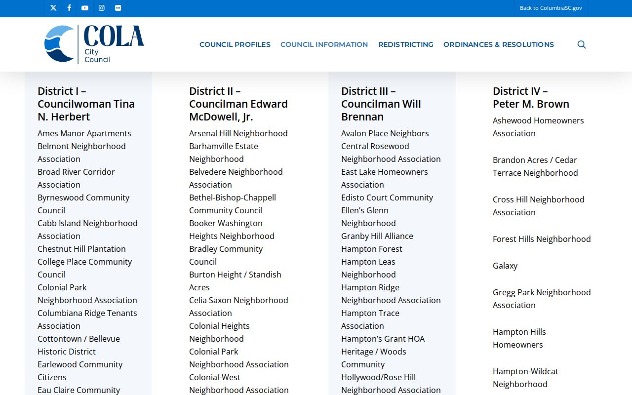 St. Andrews neighbors Columbia neighborhood associations directory screen