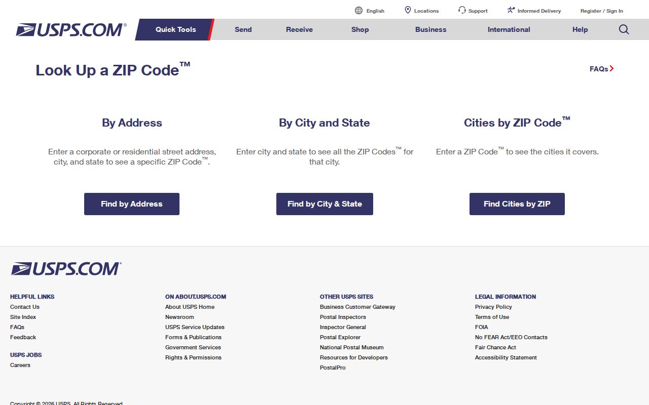 St. Andrews ZIP code directory USPS ZIP Code Lookup screen